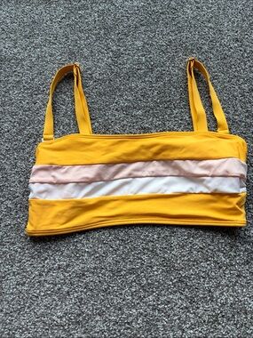 Time and Tru Yellow Pink White Striped Bandeau Bikini Top